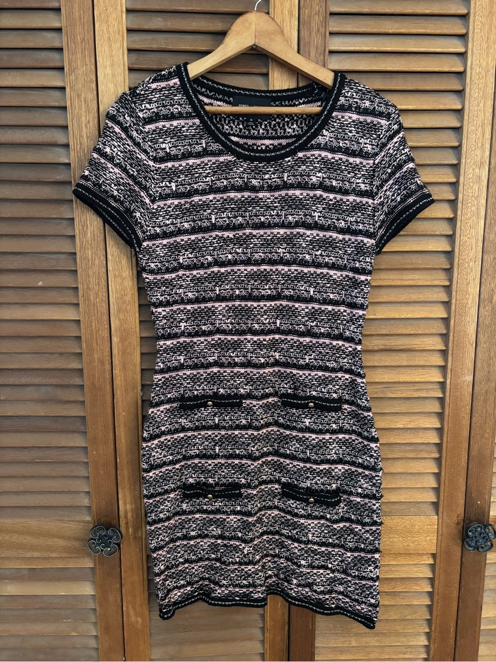 Romeo & Juliet Couture Black and Pink Striped Knit Mini Dress tweed size medium